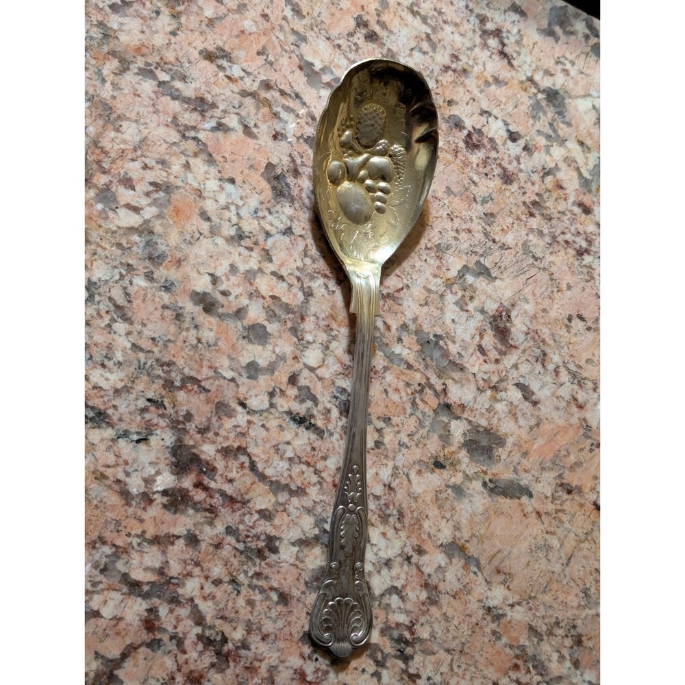 Sheffield England Kings Pattern Silverplate Spoon with Gold Wash - 9"Long.